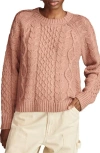 Lucky Brand Cable Stitch Crewneck Sweater In Burlwood