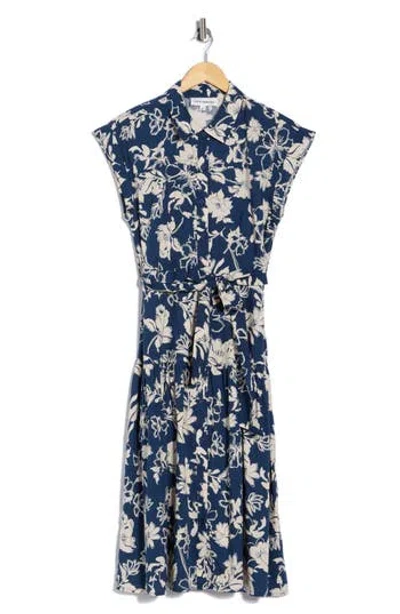 Lucky Brand Cap Sleeve Tie Waist Shirtdress In Blue