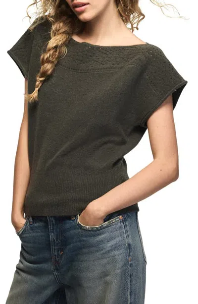 Lucky Brand Chenille Boat Neck Sweater T-shirt In Green