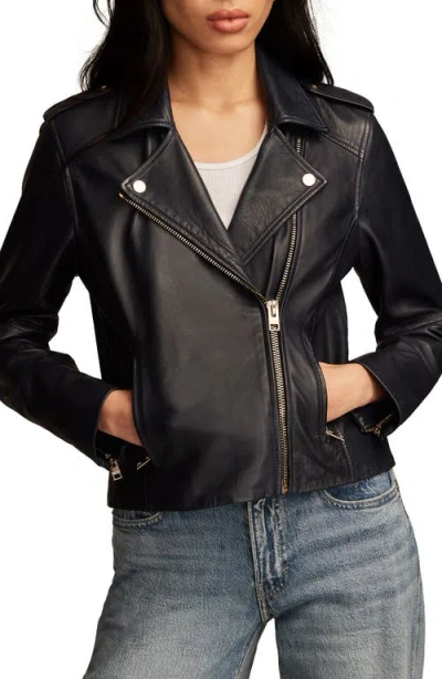 Lucky Brand Classic Leather Moto Jacket In Midnight Navy
