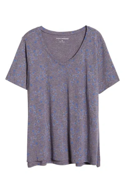 Lucky Brand Classic V-neck Cotton Blend T-shirt In Blue Floral