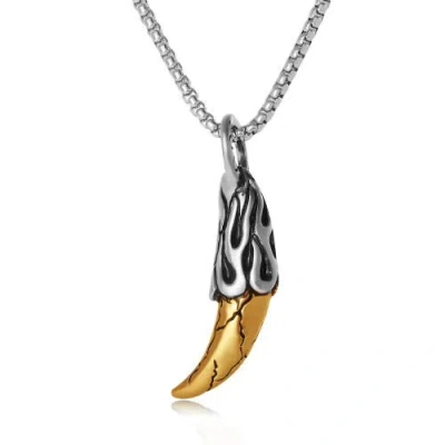 Lucky Brand Claw Pendant Necklace, Two-tone Stainless Steel On 22'' Box Chain In Silver