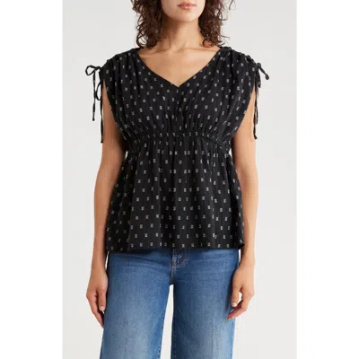 Lucky Brand Clip Square Cotton Babydoll Top In Black