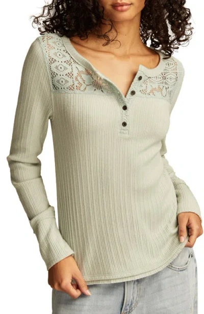 Lucky Brand Cloud Lace Rib Henley In Aqua Gray