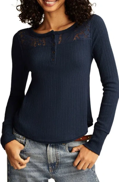 Lucky Brand Cloud Lace Rib Henley In Dress Blues