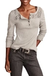 Lucky Brand Cloud Lace Rib Henley In Medium Heather Grey
