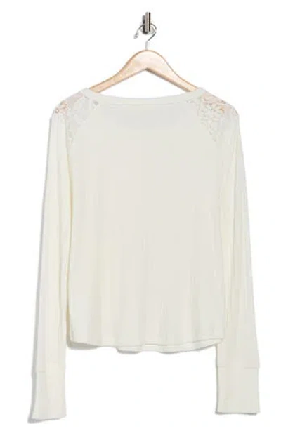 Lucky Brand Cloud Lace Rib Henley In White