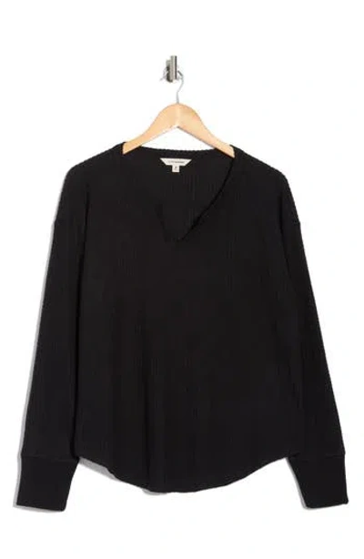 Lucky Brand Cloud Notch Neck Long Sleeve Top In Black