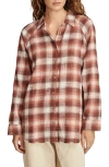 Lucky Brand Cloud Plaid Cotton Tunic Shirt In Brown