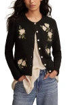 Lucky Brand Cloud Soft Embroidered Cardigan In Black