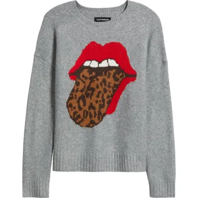 Lucky Brand Cloud Soft Rolling Stones Hot Lips Intarsia Sweater In Gray