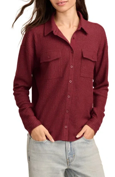 Lucky Brand Cloud Waffle Button-up Shirt In Maroon Banner