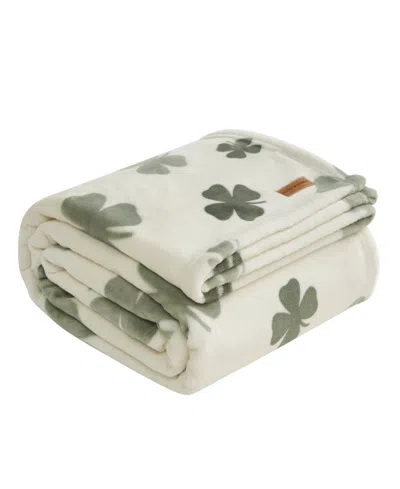 Lucky Brand Clovers Plush Throw, 50" X 70" In White