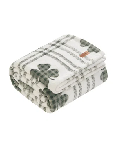 Lucky Brand Clovers Plush Throw, 50" X 70" In White