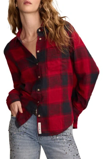 Lucky Brand Clyde Plaid Boyfriend Button-up Shirt In Red Black Plaid