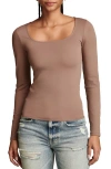Lucky Brand Contour Square Neck Long Sleeve Top In Deep Taupe