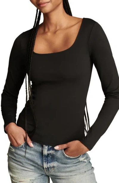 Lucky Brand Contour Square Neck Long Sleeve Top In Jet Black