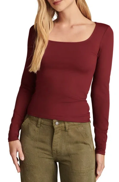 Lucky Brand Contour Square Neck Long Sleeve Top In Windsor Wine
