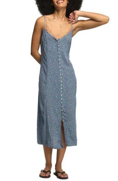 Lucky Brand Conversational Simone Floral Print Slipdress In Blue