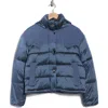 Lucky Brand Corduroy Trim Hooded Crop Puffer Jacket In Blue