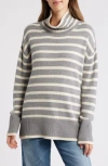 Lucky Brand Cotton Blend Turtleneck Sweater In Medium Heather Grey Stripe