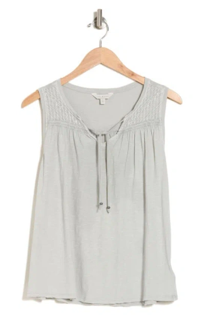 Lucky Brand Cotton Embroidered Yoke Tank In Gray