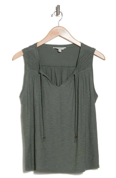 Lucky Brand Cotton Embroidered Yoke Tank In Laurel Wreath