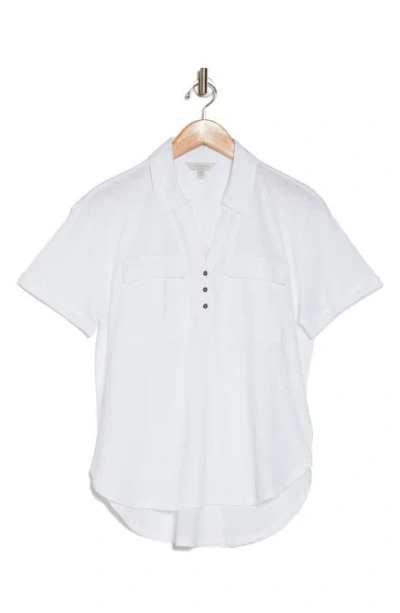 Lucky Brand Cotton Half Placket Pocket Shirt In White