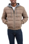 Lucky Brand Cotton Hooded Puffer Bomber Jacket In Brown