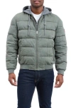 Lucky Brand Cotton Hooded Puffer Bomber Jacket In Gray