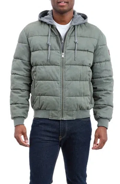 Lucky Brand Cotton Hooded Puffer Bomber Jacket In Gray