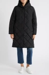 Lucky Brand Cozy Diamond Quilted Faux Shearling Lined Coat In Black