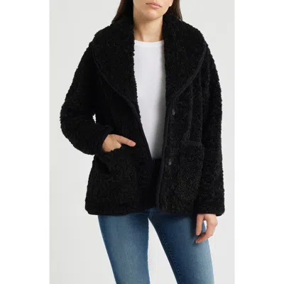 Lucky Brand Cozy Patch Pocket Faux Shearling Jacket In Black