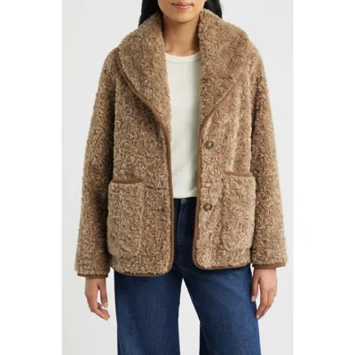 Lucky Brand Cozy Patch Pocket Faux Shearling Jacket In Brown
