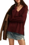 Lucky Brand Cozy V-neck Sweater In Burgundy