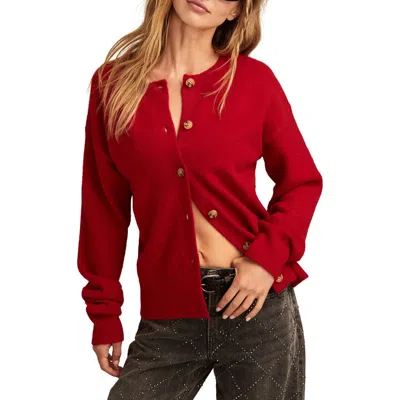 Lucky Brand Crewneck Cardigan In Jester Red