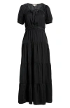 Lucky Brand Crinkle Satin Maxi Dress In Black