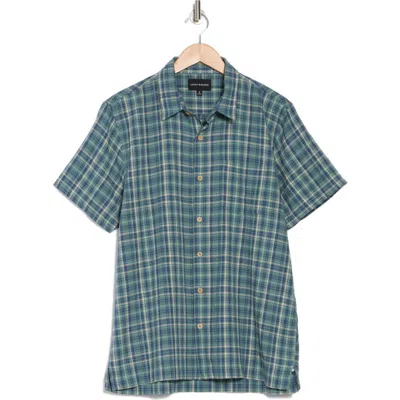 Lucky Brand Crinkled Short Sleeve Stretch Cotton Button-up Shirt In Green