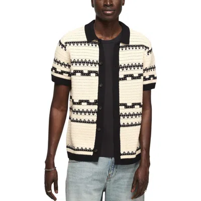 Lucky Brand Crochet Button Down Sweater In Black