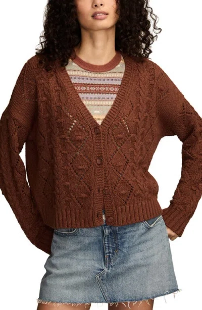 Lucky Brand Crop Cable Knit Cardigan In Brown