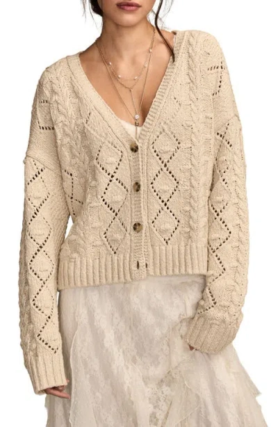 Lucky Brand Crop Cable Knit Cardigan In Neutral