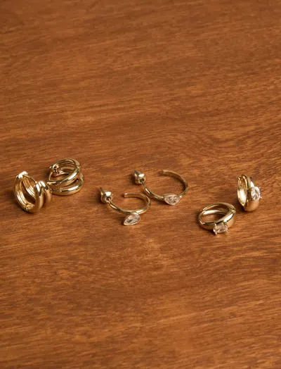 Lucky Brand Crystal And Plain Hoop Earring Set In Neutral