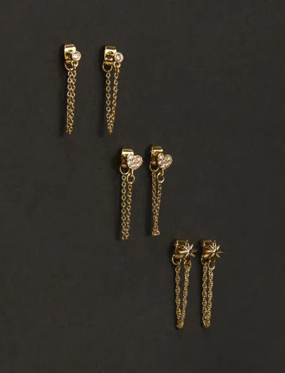Lucky Brand Crystal Heart And Star Drop Chain Earrings In Silver