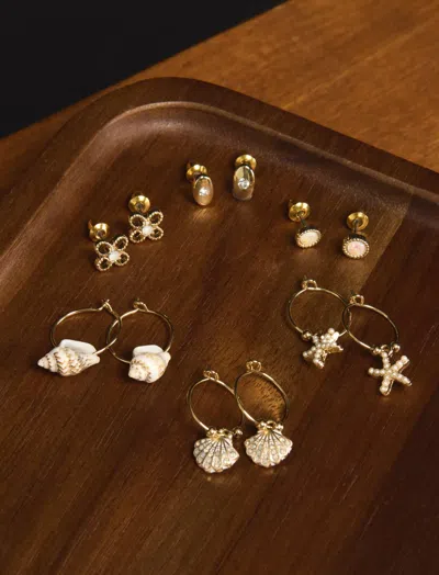 Lucky Brand Crystal Sea Shell And Starfish Earring Set In Silver