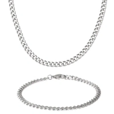 Lucky Brand Curb Chain Necklace & Bracelet Set, Silver-tone In Metallic