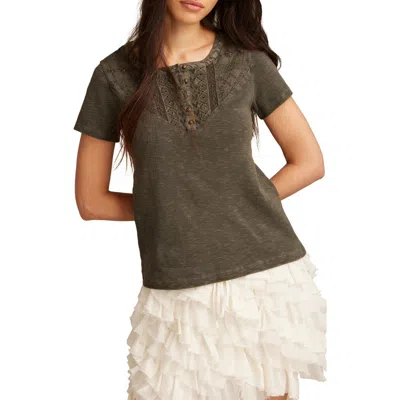 Lucky Brand Cutwork Cotton Henley In Black