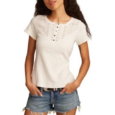 Lucky Brand Cutwork Cotton Henley In Yellow