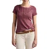 Lucky Brand Cutwork Cotton Henley In Burgundy