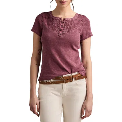 Lucky Brand Cutwork Cotton Henley In Red