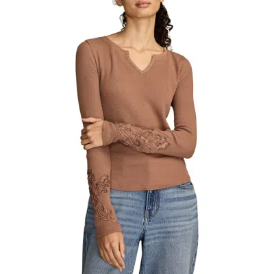LUCKY BRAND LUCKY BRAND CUTWORK DETAIL COTTON RIB TOP